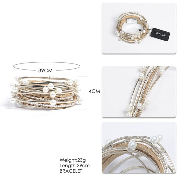 Handmade Leather Wrap Bracelet with Imitation Pearls - Elegant Gift for Women - Picture 6 of 8